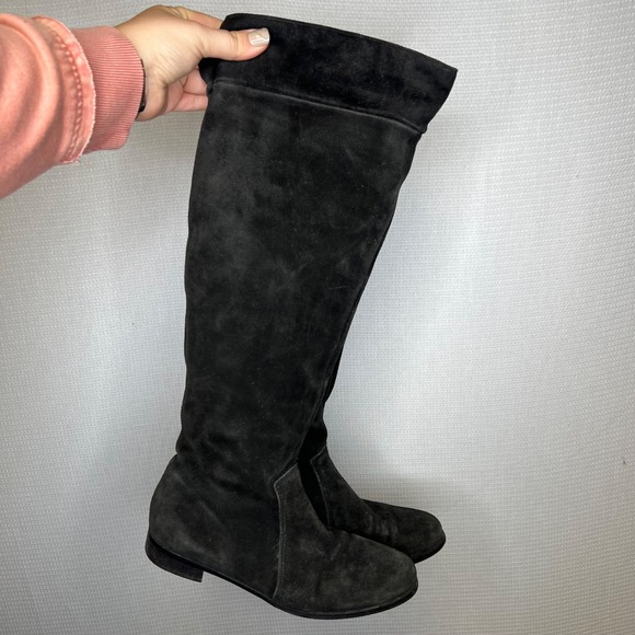 La CANADIENNE Shoes - La Canadienne Black Suede Knee High Boots Slouchy Foldover Flat Size 9 Zip Up